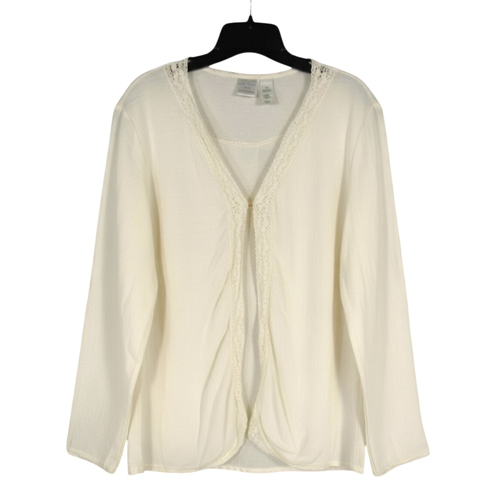 EMMA JAMES Liz Claiborne IVORY Twill LACE TRIM Hook & Eye 2FER CARDIGAN/TANK 18W